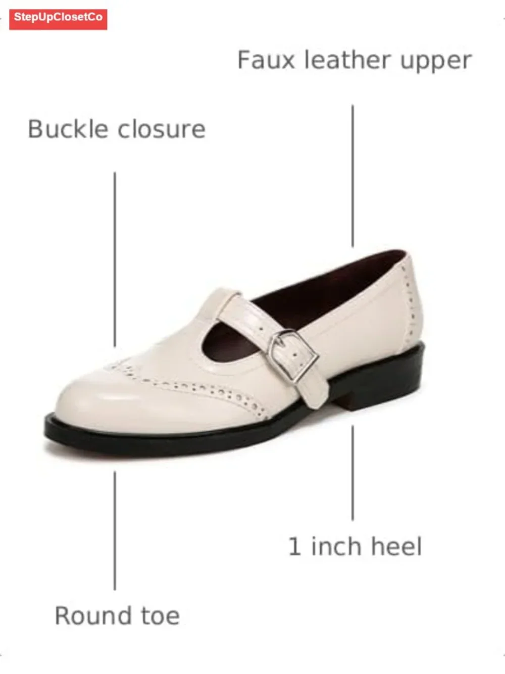 Mary Jane Oxford Round Toe Faux Leather Buckle Eco-Conscious Lining
